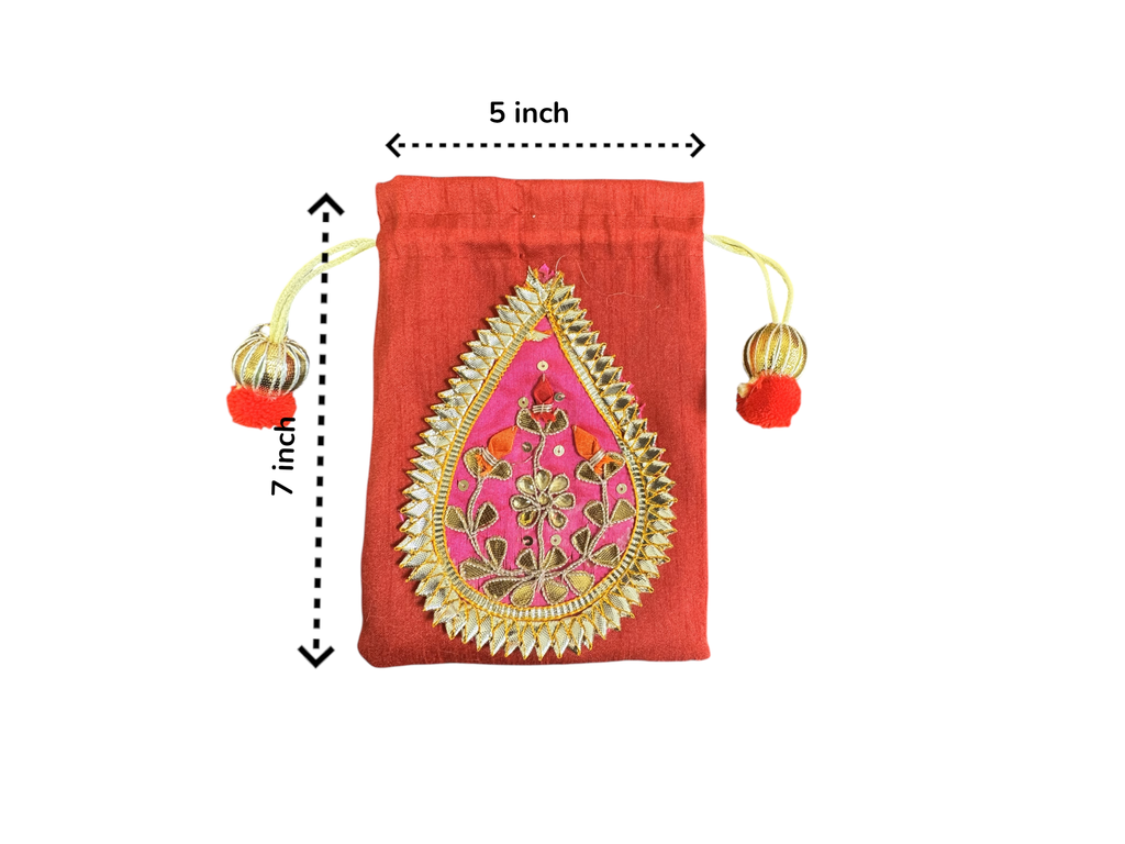 Small Gota Potlis with Gota Ball String to Pack Gifts in Style - 5x7 La Vie Bien Small Gota Potlis with Gota Ball String to Pack Gifts in Style - 5x7