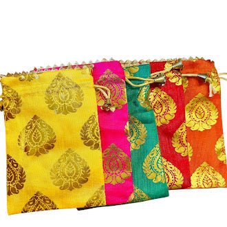 Small Potlis with Golden Design to Pack Gifts in Style - 7x9 - Set of 6 La Vie Bien Small Potlis with Golden Design to Pack Gifts in Style - 7x9 - Set of 6