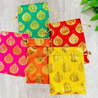 Small Potlis with Golden Design to Pack Gifts in Style - 7x9 - Set of 6 La Vie Bien Small Potlis with Golden Design to Pack Gifts in Style - 7x9 - Set of 6