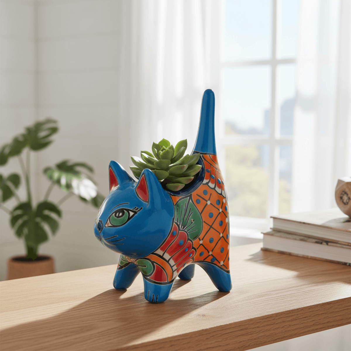 Small Talavera Cat Planter | Colorful Mexican Ceramic Decor Talavera Planter La Vie Bien Small Talavera Cat Planter | Colorful Mexican Ceramic Decor