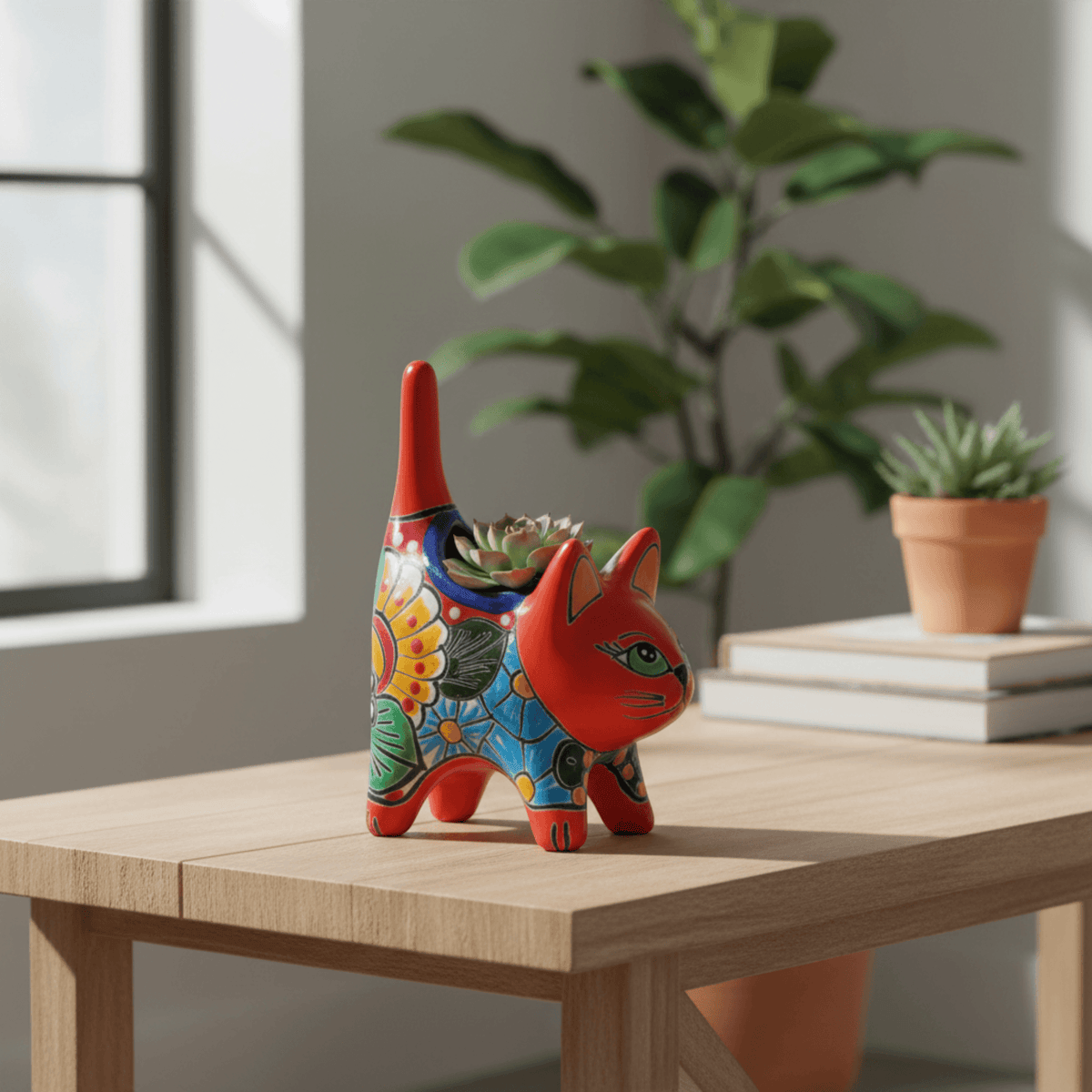 Small Talavera Cat Planter | Colorful Mexican Ceramic Decor Talavera Planter La Vie Bien Small Talavera Cat Planter | Colorful Mexican Ceramic Decor
