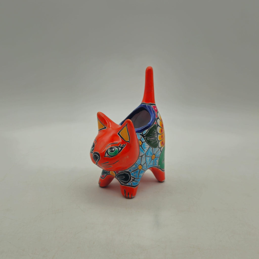 Small Talavera Cat Planter | Colorful Mexican Ceramic Decor