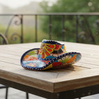 Small Talavera Sombrero Planter | Hand-Painted Cowboy Hat Decor Talavera Planter La Vie Bien Small Talavera Sombrero Planter | Hand-Painted Cowboy Hat Decor