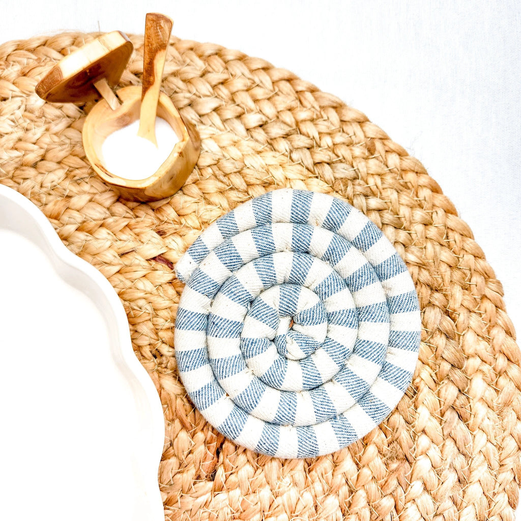 Small Upcycled Denim Spiral Spiced Trivet by Upavim Crafts