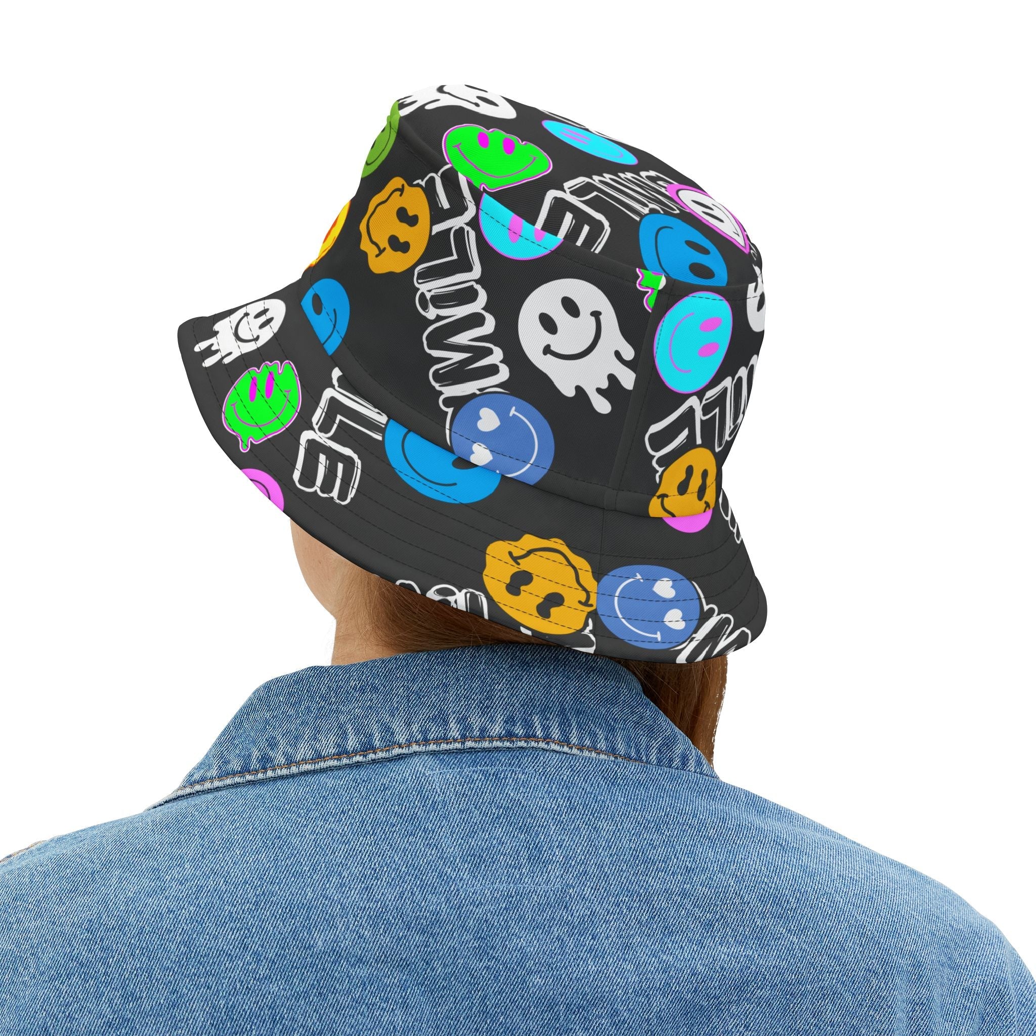 "Smile" colorful smiley face graffiti Bucket Hat Hats La Vie Bien "Smile" colorful smiley face graffiti Bucket Hat
