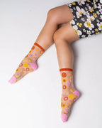 Smiley Face Daisy Sheer Crew Sock by Sock Candy