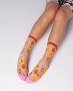 Smiley Face Daisy Sheer Crew Sock by Sock Candy