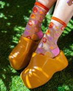 Smiley Face Daisy Sheer Crew Sock by Sock Candy