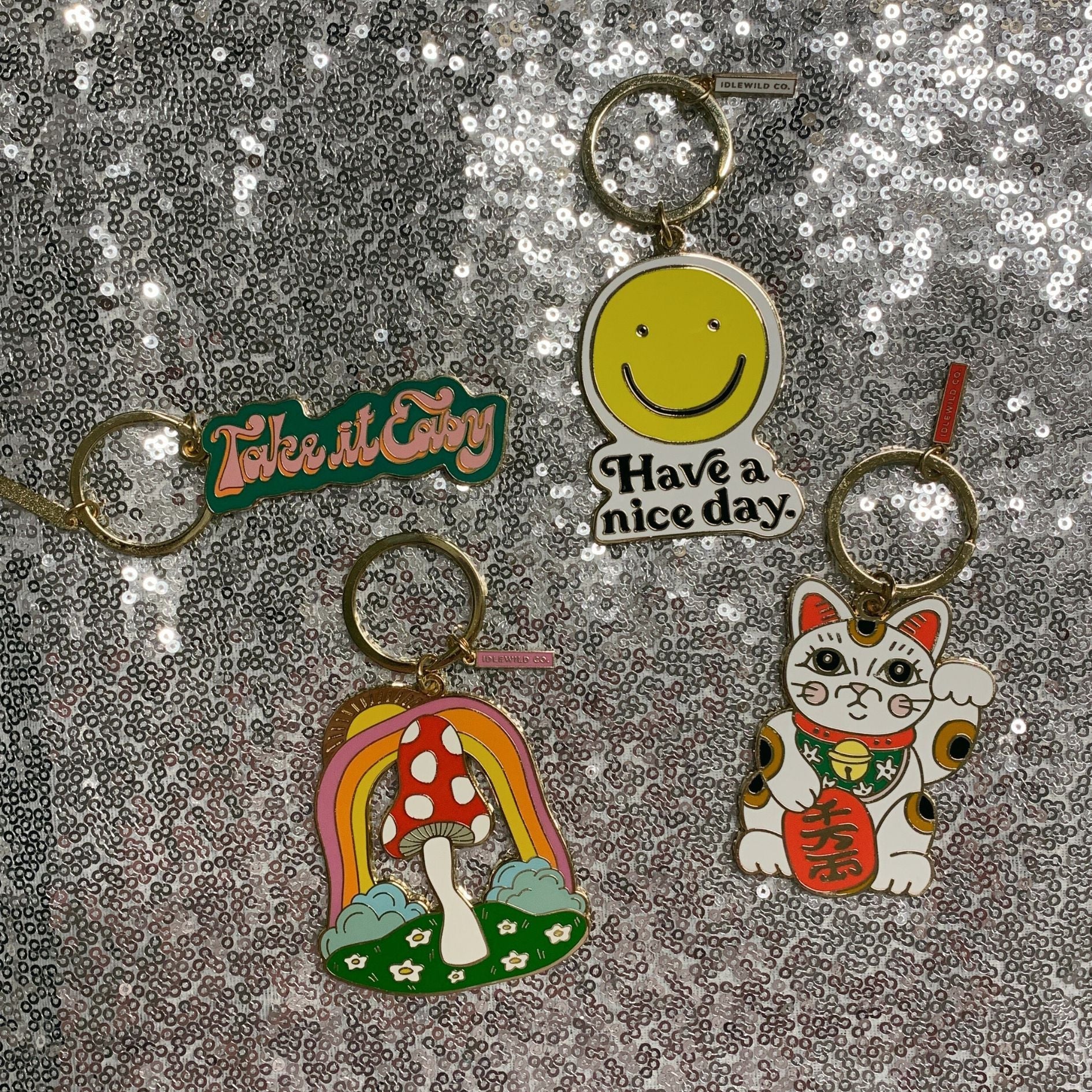 Smiley "Have a Nice Day" Brass and Enamel Keychain | Emoji Face Key Ring Holder Keychain La Vie Bien Smiley "Have a Nice Day" Brass and Enamel Keychain | Emoji Face Key Ring Holder