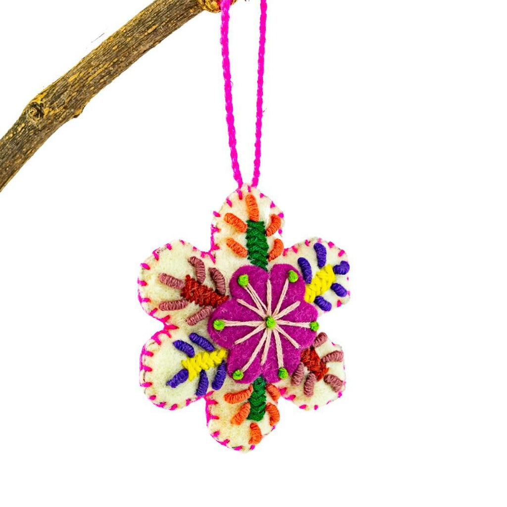 Snowflake Felted Wool Handmade Ornament - Mexico Decor La Vie Bien Snowflake Felted Wool Handmade Ornament - Mexico
