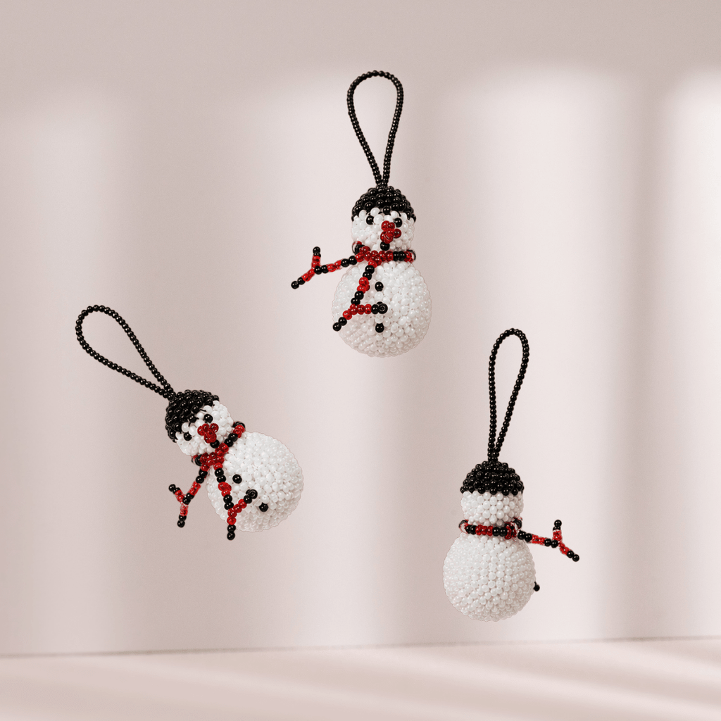 Snowman Seed Bead Ornament - Guatemala Decor La Vie Bien Snowman Seed Bead Ornament - Guatemala