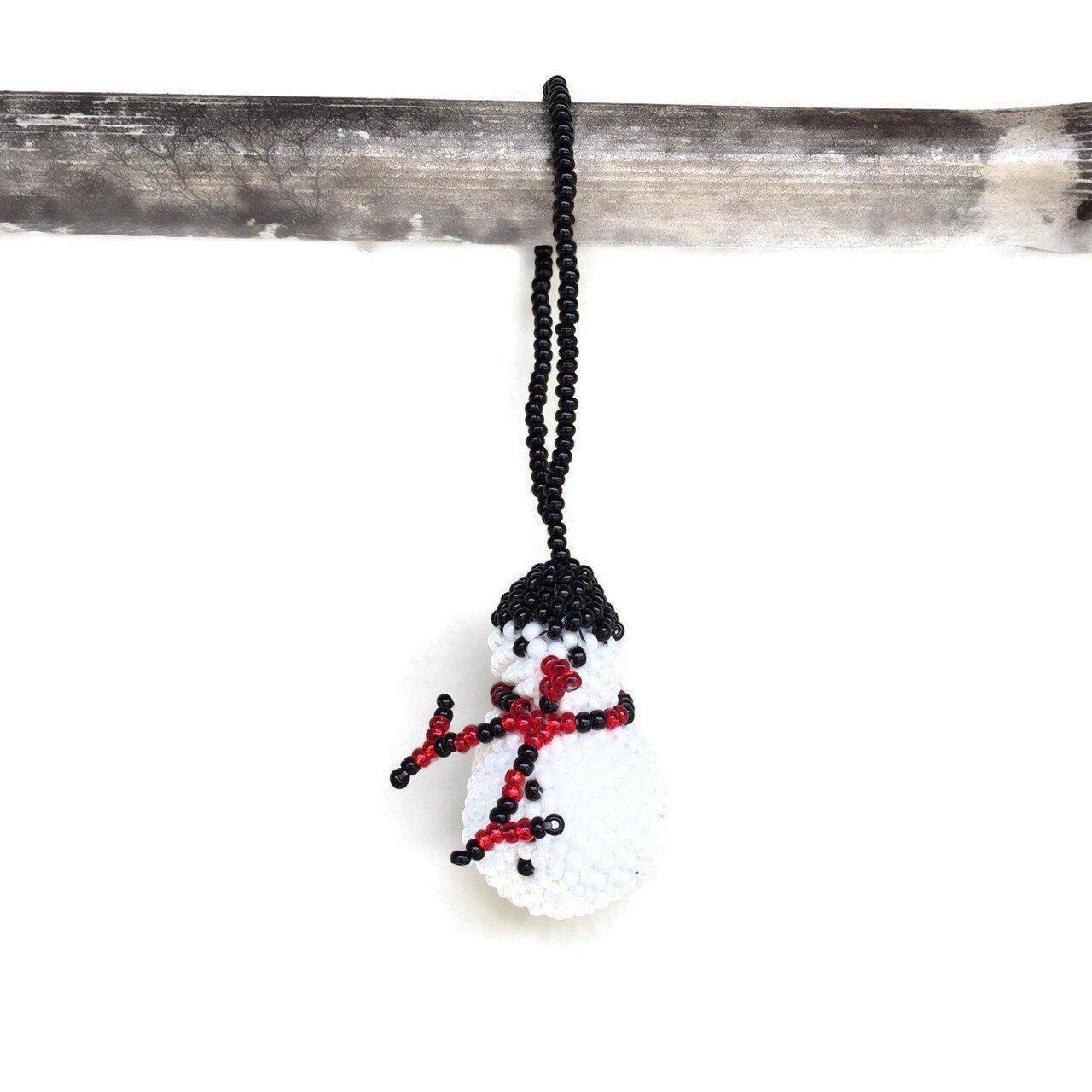 Snowman Seed Bead Ornament - Guatemala Decor La Vie Bien Snowman Seed Bead Ornament - Guatemala