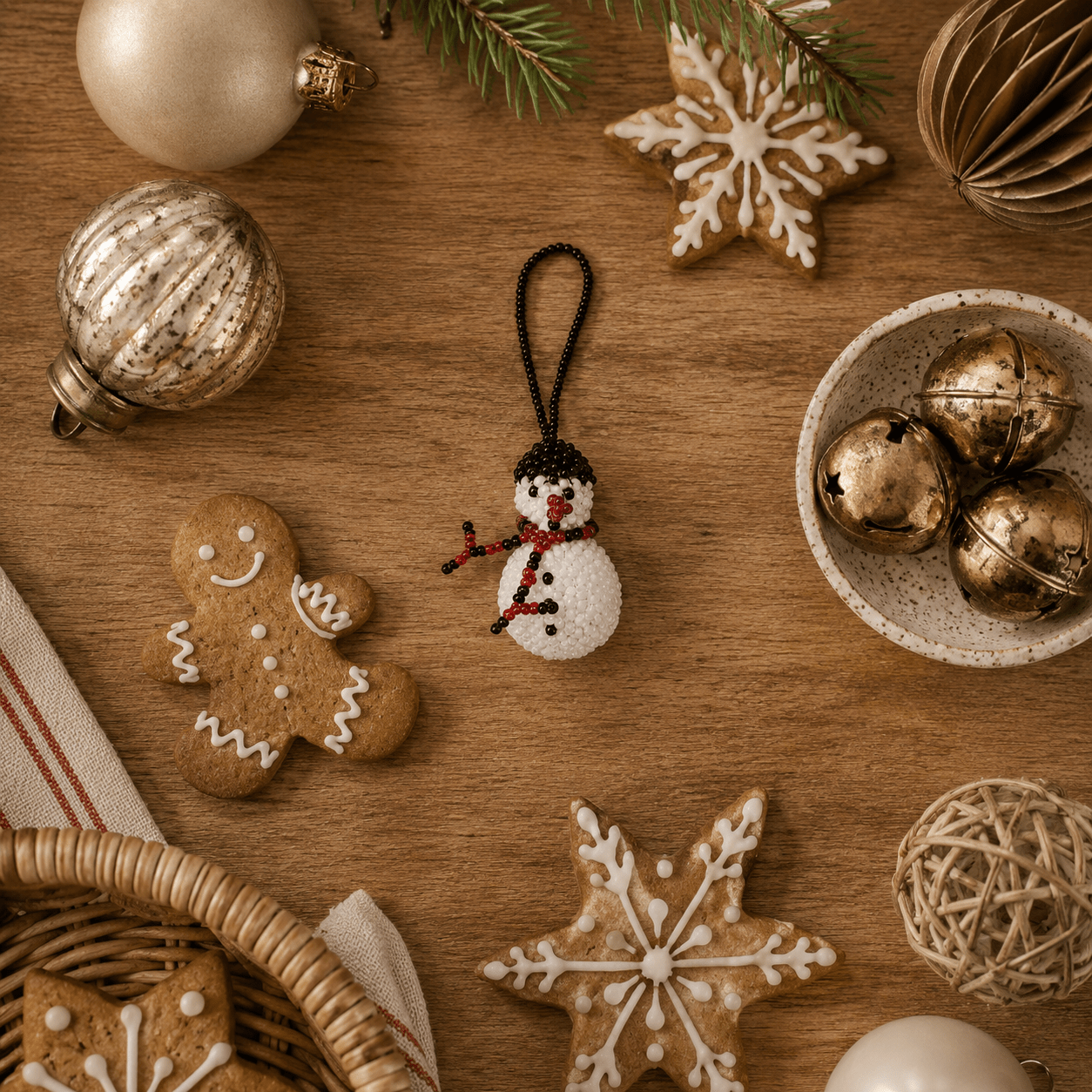 Snowman Seed Bead Ornament - Guatemala Decor La Vie Bien Snowman Seed Bead Ornament - Guatemala