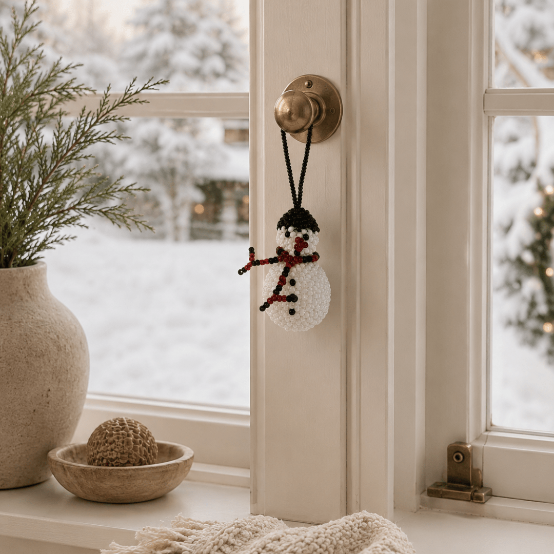 Snowman Seed Bead Ornament - Guatemala Decor La Vie Bien Snowman Seed Bead Ornament - Guatemala