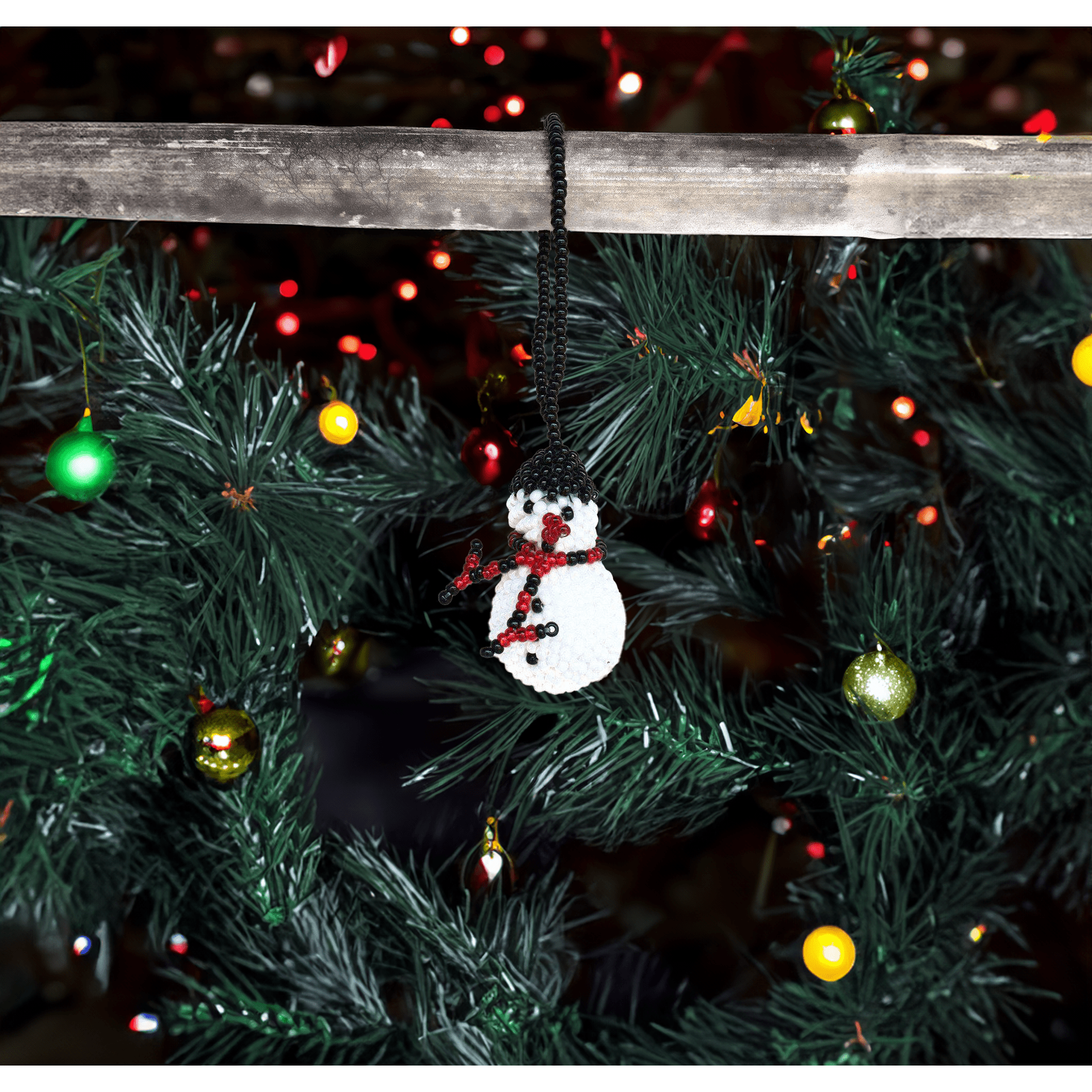 Snowman Seed Bead Ornament - Guatemala Decor La Vie Bien Snowman Seed Bead Ornament - Guatemala