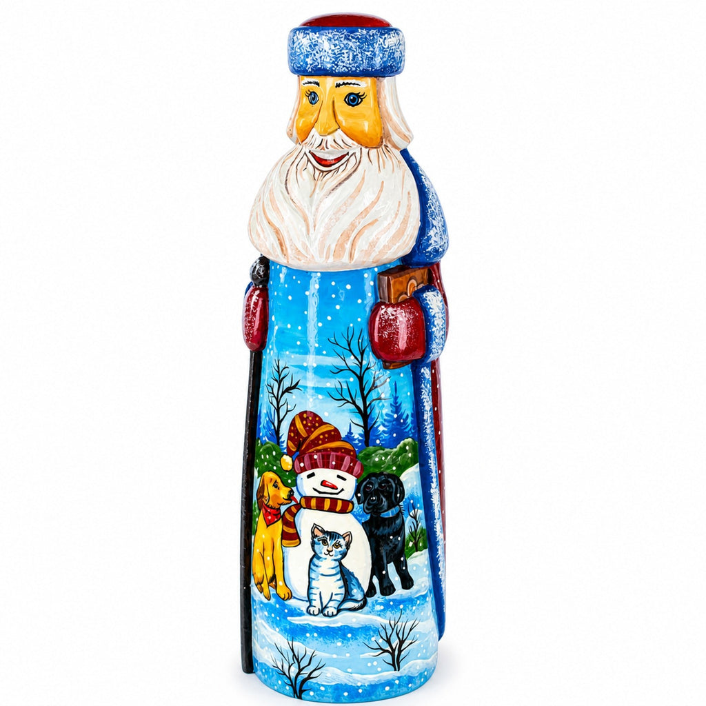 Snowman with Dog & Cat Friends Hand Carved Solid Wood Santa Figurine 11 Inches Christmas Decor > Carved Wooden Santa La Vie Bien Snowman with Dog & Cat Friends Hand Carved Solid Wood Santa Figurine 11 Inches
