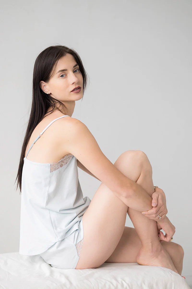 Sofia Brushed Pima Cotton Lace Camisole & Shorts Set SHORTS La Vie Bien Sofia Brushed Pima Cotton Lace Camisole & Shorts Set
