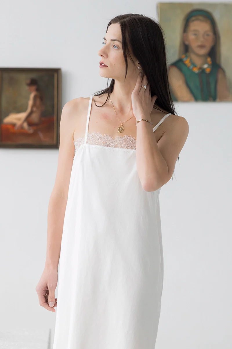 Sofia Eyelash Lace Chemise in Pima Cotton CHEMISES La Vie Bien Sofia Eyelash Lace Chemise in Pima Cotton