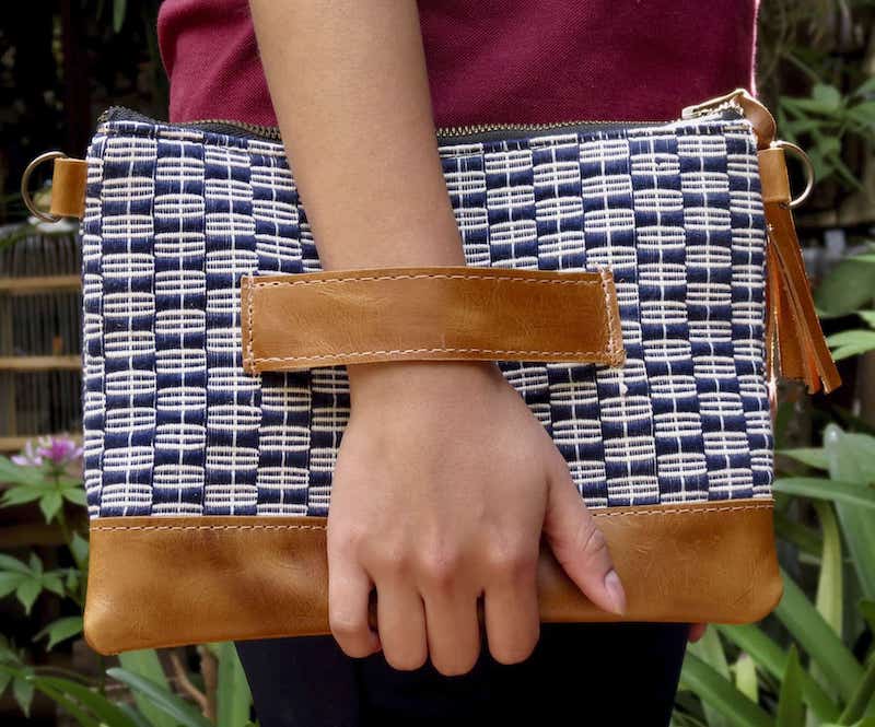 Sofia Leather and Woven Crossbody Bag Siggy La Vie Bien Sofia Leather and Woven Crossbody Bag