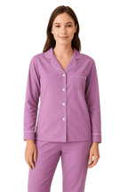 Soft Knit Cotton Womens Pajama Set with Long Sleeve Button Down PJ Shirt and Full Length Pajama Pants with Pockets pajama-sets La Vie Bien Soft Knit Cotton Womens Pajama Set with Long Sleeve Button Down PJ Shirt and Full Length Pajama Pants with Pockets