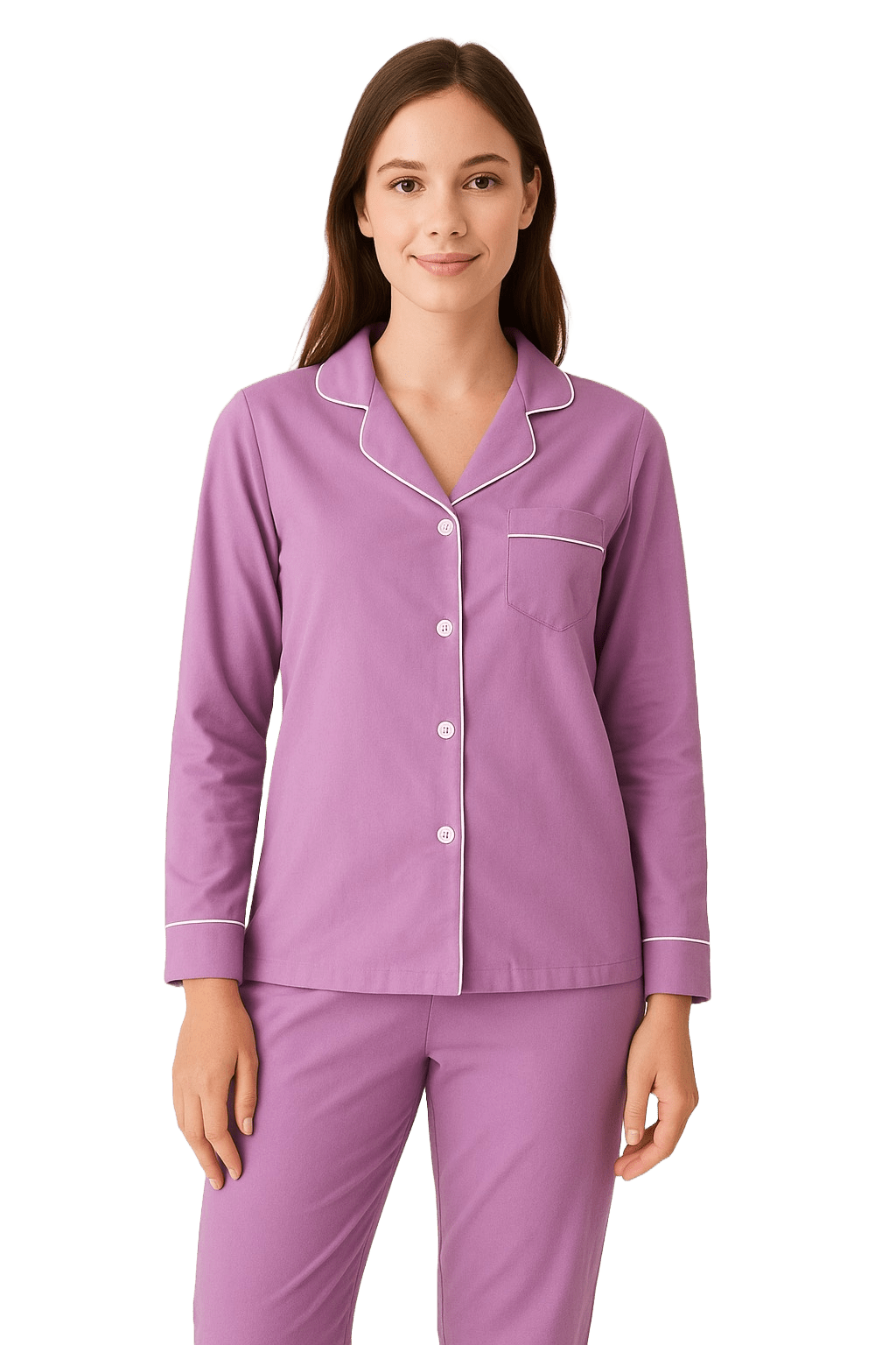 Soft Knit Cotton Womens Pajama Set with Long Sleeve Button Down PJ Shirt and Full Length Pajama Pants with Pockets pajama-sets La Vie Bien Soft Knit Cotton Womens Pajama Set with Long Sleeve Button Down PJ Shirt and Full Length Pajama Pants with Pockets