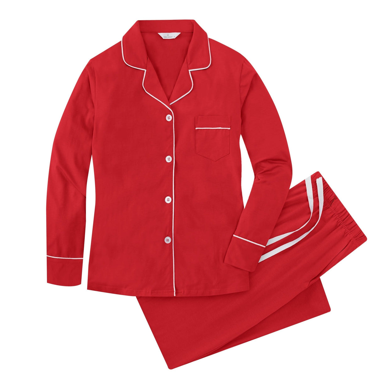 Soft Knit Cotton Womens Pajama Set with Long Sleeve Button Down PJ Shirt and Full Length Pajama Pants with Pockets pajama-sets La Vie Bien Soft Knit Cotton Womens Pajama Set with Long Sleeve Button Down PJ Shirt and Full Length Pajama Pants with Pockets
