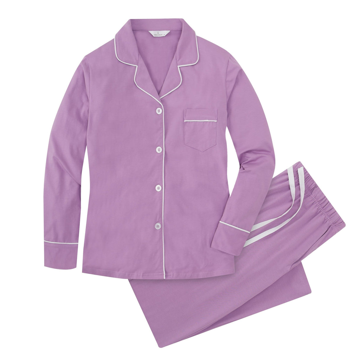 Soft Knit Cotton Womens Pajama Set with Long Sleeve Button Down PJ Shirt and Full Length Pajama Pants with Pockets pajama-sets La Vie Bien Soft Knit Cotton Womens Pajama Set with Long Sleeve Button Down PJ Shirt and Full Length Pajama Pants with Pockets