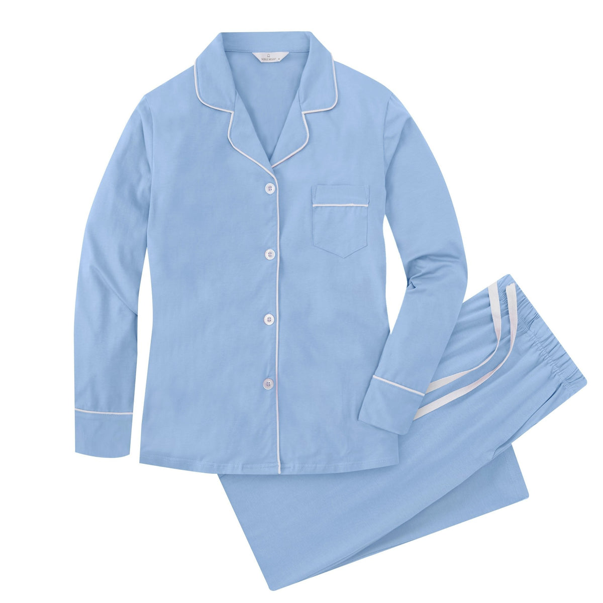 Soft Knit Cotton Womens Pajama Set with Long Sleeve Button Down PJ Shirt and Full Length Pajama Pants with Pockets pajama-sets La Vie Bien Soft Knit Cotton Womens Pajama Set with Long Sleeve Button Down PJ Shirt and Full Length Pajama Pants with Pockets