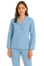 Soft Knit Cotton Womens Pajama Set with Long Sleeve Button Down PJ Shirt and Full Length Pajama Pants with Pockets pajama-sets La Vie Bien Soft Knit Cotton Womens Pajama Set with Long Sleeve Button Down PJ Shirt and Full Length Pajama Pants with Pockets