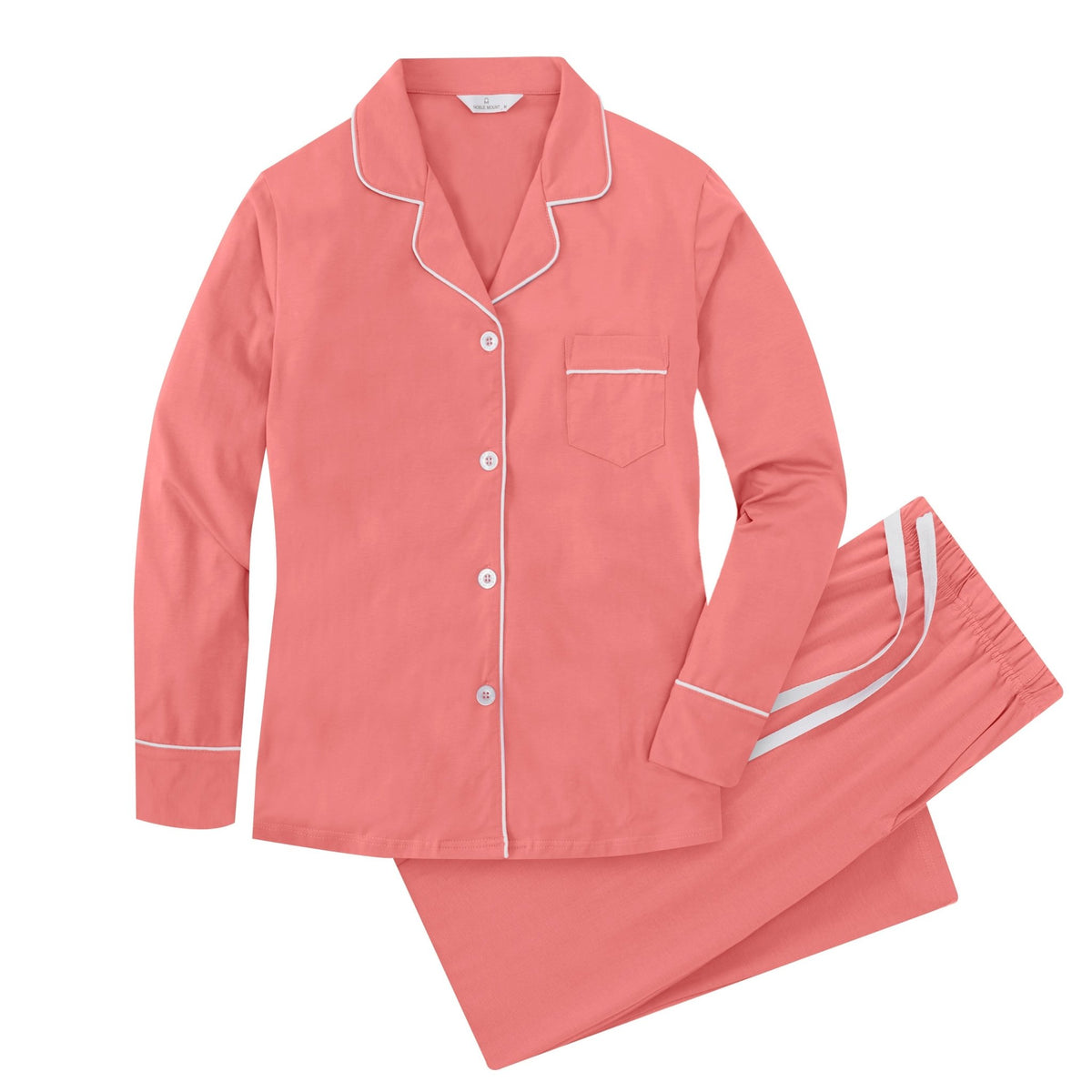 Soft Knit Cotton Womens Pajama Set with Long Sleeve Button Down PJ Shirt and Full Length Pajama Pants with Pockets pajama-sets La Vie Bien Soft Knit Cotton Womens Pajama Set with Long Sleeve Button Down PJ Shirt and Full Length Pajama Pants with Pockets