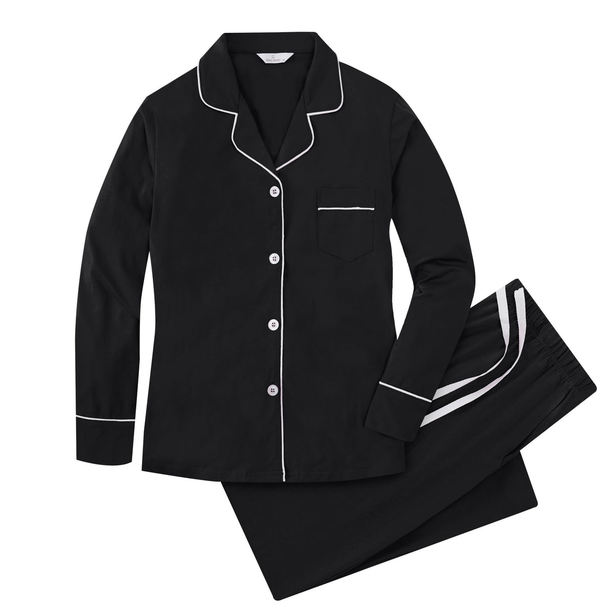 Soft Knit Cotton Womens Pajama Set with Long Sleeve Button Down PJ Shirt and Full Length Pajama Pants with Pockets pajama-sets La Vie Bien Soft Knit Cotton Womens Pajama Set with Long Sleeve Button Down PJ Shirt and Full Length Pajama Pants with Pockets