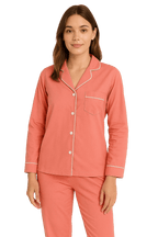 Soft Knit Cotton Womens Pajama Set with Long Sleeve Button Down PJ Shirt and Full Length Pajama Pants with Pockets pajama-sets La Vie Bien Soft Knit Cotton Womens Pajama Set with Long Sleeve Button Down PJ Shirt and Full Length Pajama Pants with Pockets