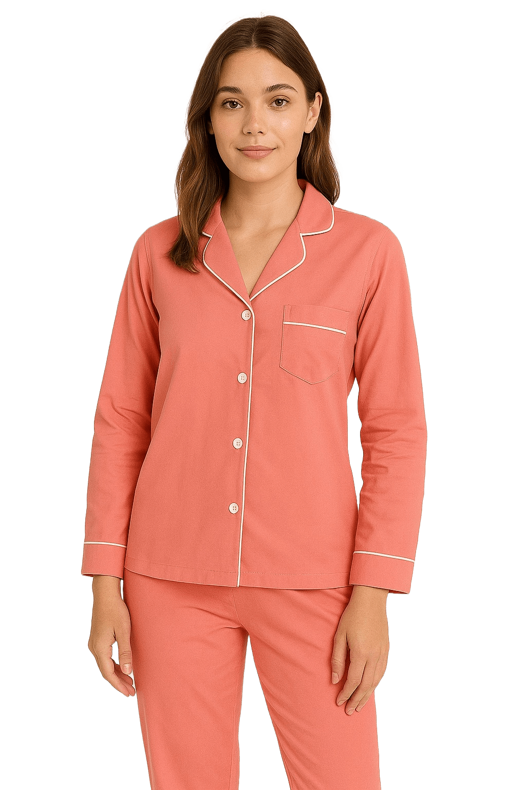 Soft Knit Cotton Womens Pajama Set with Long Sleeve Button Down PJ Shirt and Full Length Pajama Pants with Pockets pajama-sets La Vie Bien Soft Knit Cotton Womens Pajama Set with Long Sleeve Button Down PJ Shirt and Full Length Pajama Pants with Pockets