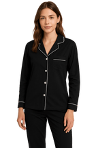 Soft Knit Cotton Womens Pajama Set with Long Sleeve Button Down PJ Shirt and Full Length Pajama Pants with Pockets pajama-sets La Vie Bien Soft Knit Cotton Womens Pajama Set with Long Sleeve Button Down PJ Shirt and Full Length Pajama Pants with Pockets