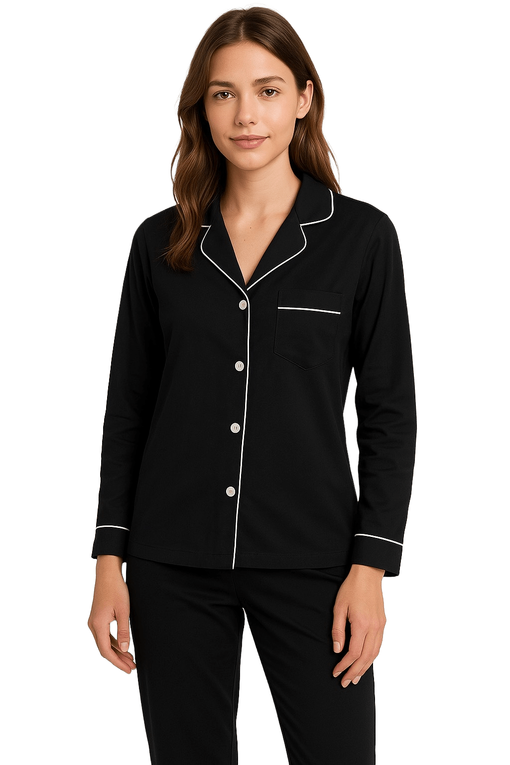 Soft Knit Cotton Womens Pajama Set with Long Sleeve Button Down PJ Shirt and Full Length Pajama Pants with Pockets pajama-sets La Vie Bien Soft Knit Cotton Womens Pajama Set with Long Sleeve Button Down PJ Shirt and Full Length Pajama Pants with Pockets