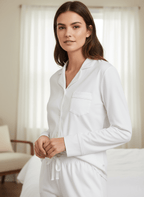 Soft Knit Cotton Womens Pajama Set with Long Sleeve Button Down PJ Shirt and Full Length Pajama Pants with Pockets pajama-sets La Vie Bien Soft Knit Cotton Womens Pajama Set with Long Sleeve Button Down PJ Shirt and Full Length Pajama Pants with Pockets