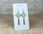 Soft Sage Quatrefoil Earrings with Gold Tassels by Gracie Nicole