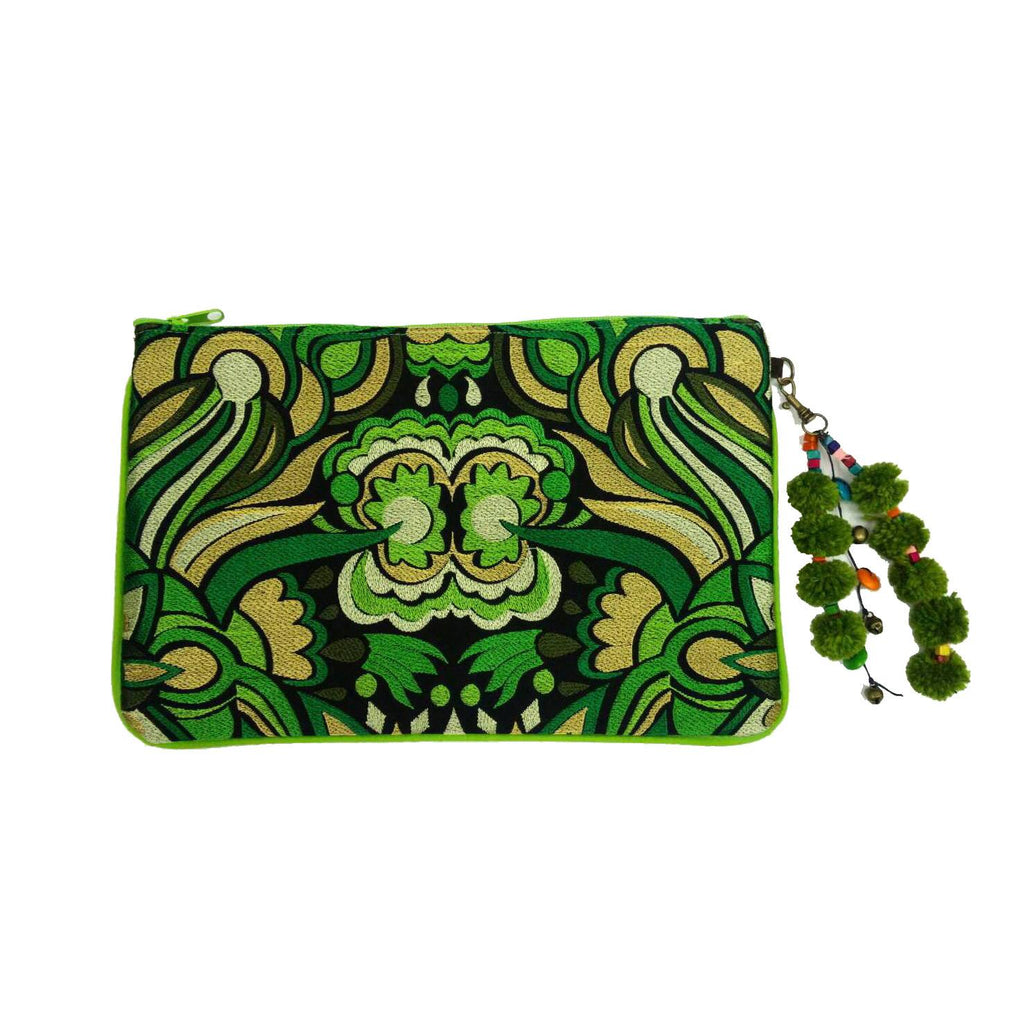 Soila Embroidered Pompom Clutch | iPad Bag - Thailand Clutch La Vie Bien Soila Embroidered Pompom Clutch | iPad Bag - Thailand