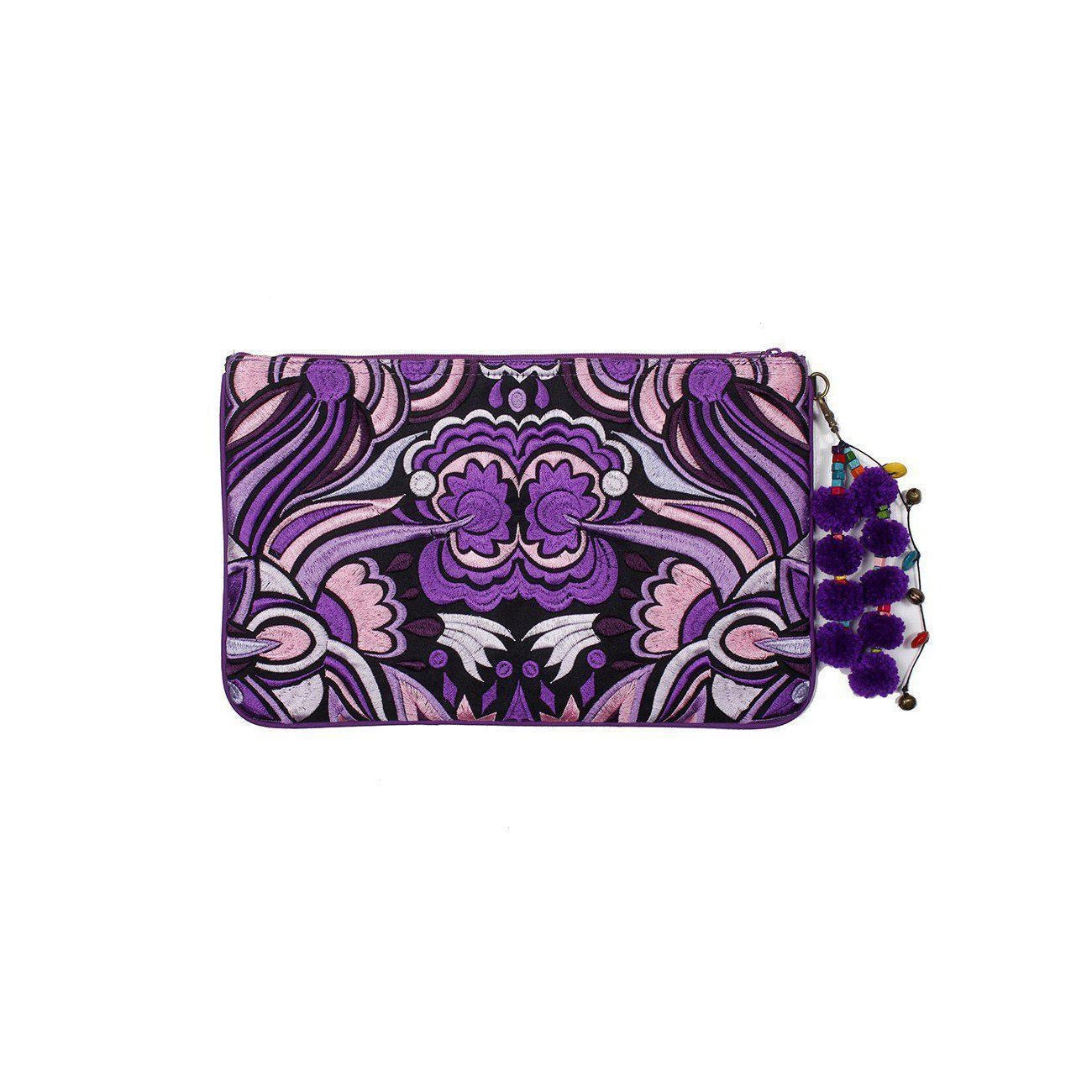 Soila Embroidered Pompom Clutch | iPad Bag - Thailand Clutch La Vie Bien Soila Embroidered Pompom Clutch | iPad Bag - Thailand