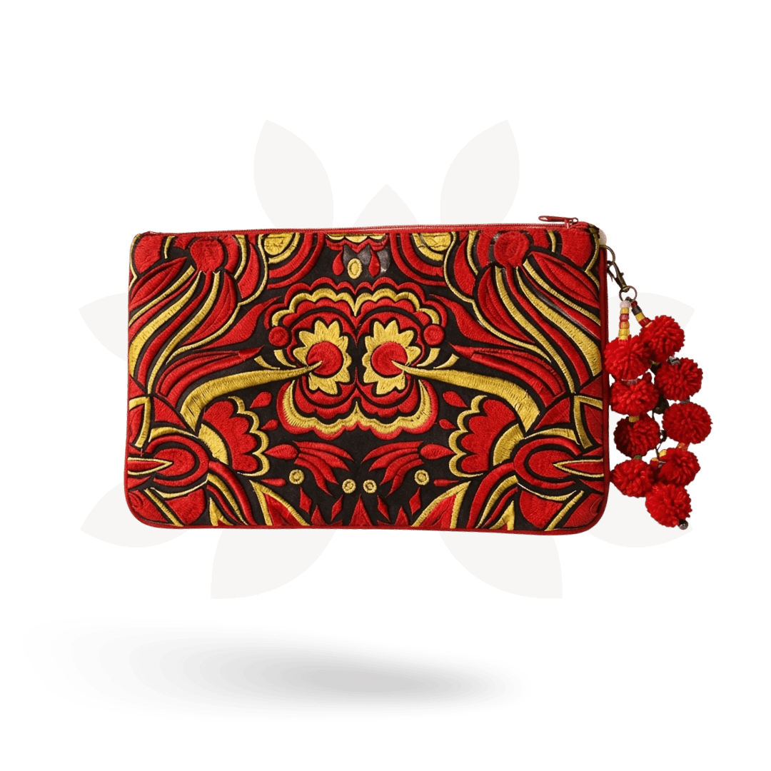 Soila Embroidered Pompom Clutch | iPad Bag - Thailand Clutch La Vie Bien Soila Embroidered Pompom Clutch | iPad Bag - Thailand