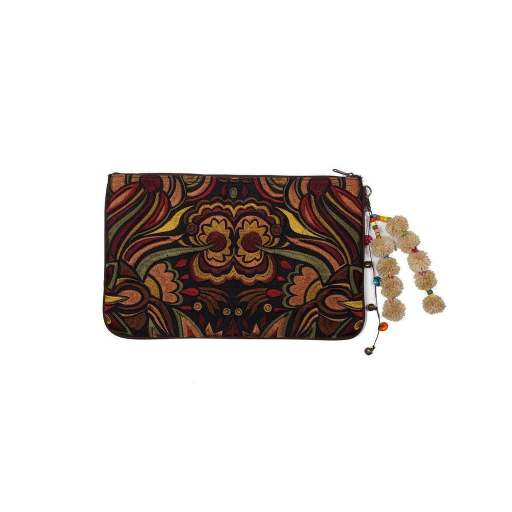 Soila Embroidered Pompom Clutch | iPad Bag - Thailand Clutch La Vie Bien Soila Embroidered Pompom Clutch | iPad Bag - Thailand