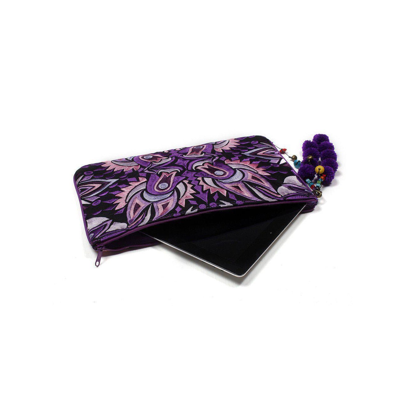 Soila Embroidered Pompom Clutch | iPad Bag - Thailand Clutch La Vie Bien Soila Embroidered Pompom Clutch | iPad Bag - Thailand