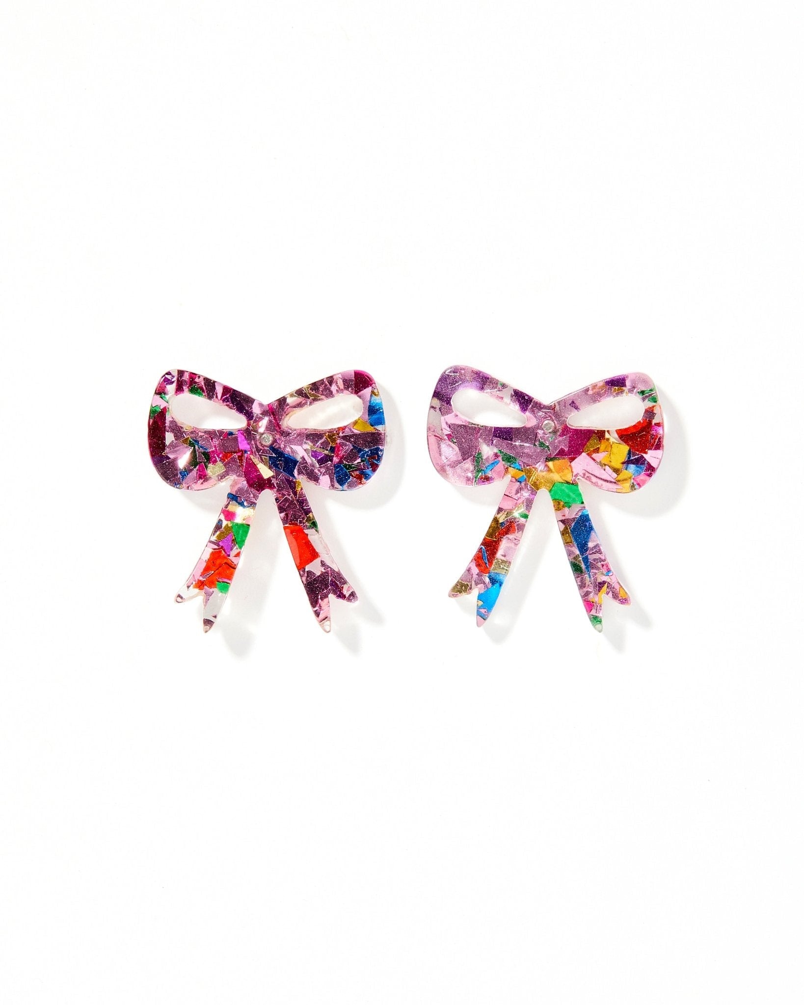 Sophia Bow Earrings - Pink Birthday Confetti Acetate La Vie Bien Sophia Bow Earrings - Pink Birthday Confetti