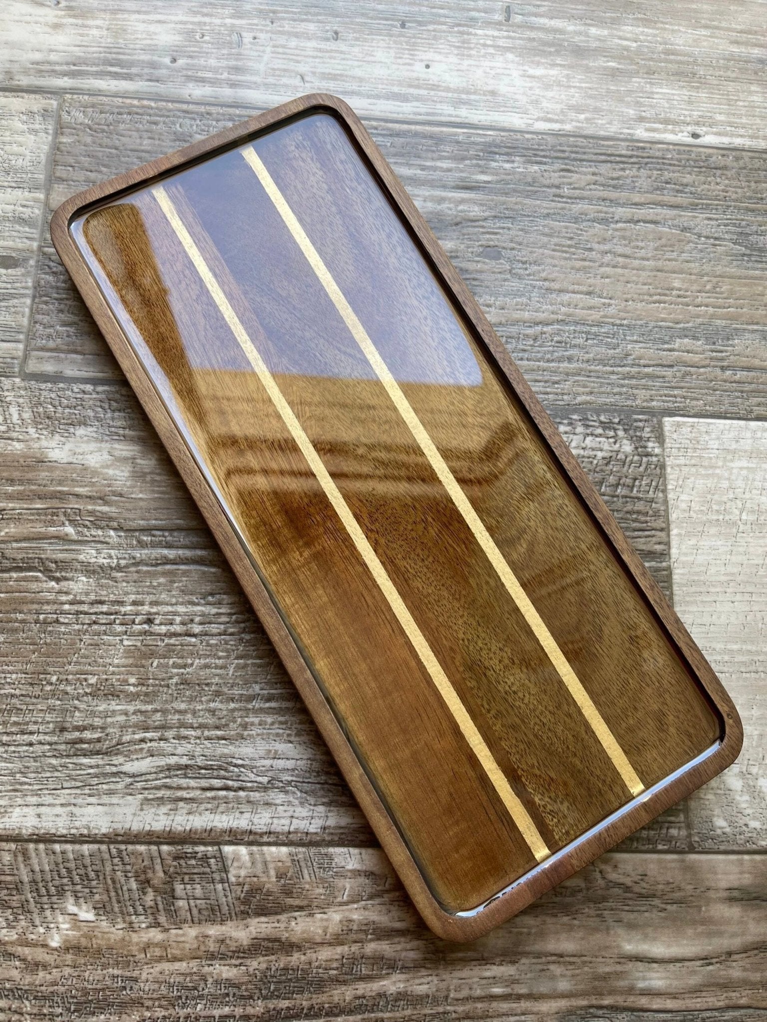 Sophisticated Stripe Small Rectangular Acacia Wood Tray