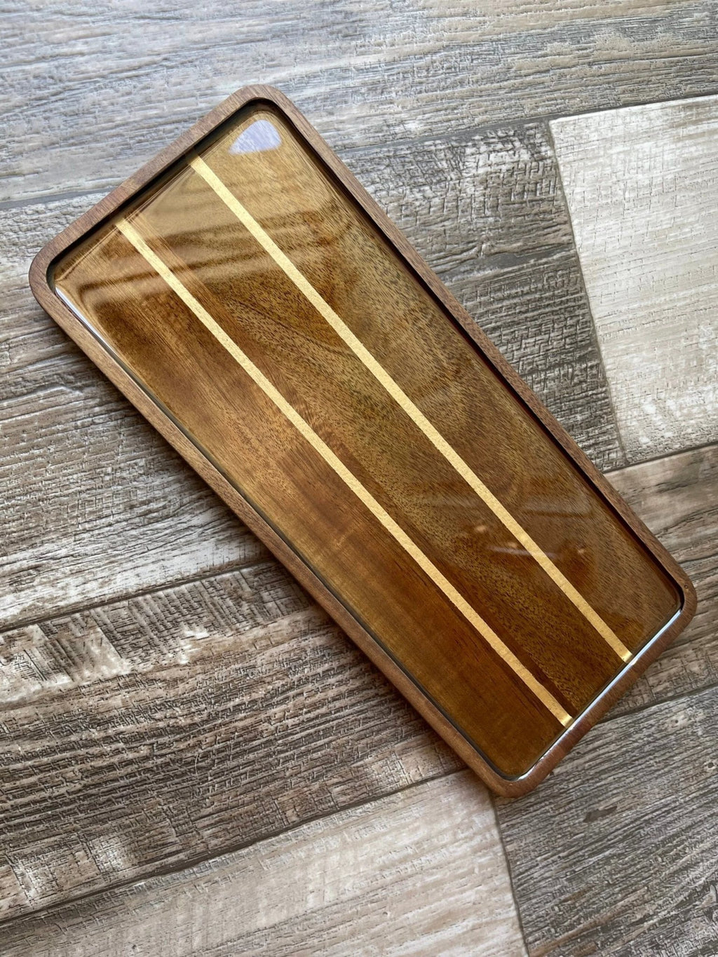 Sophisticated Stripe Small Rectangular Acacia Wood Tray