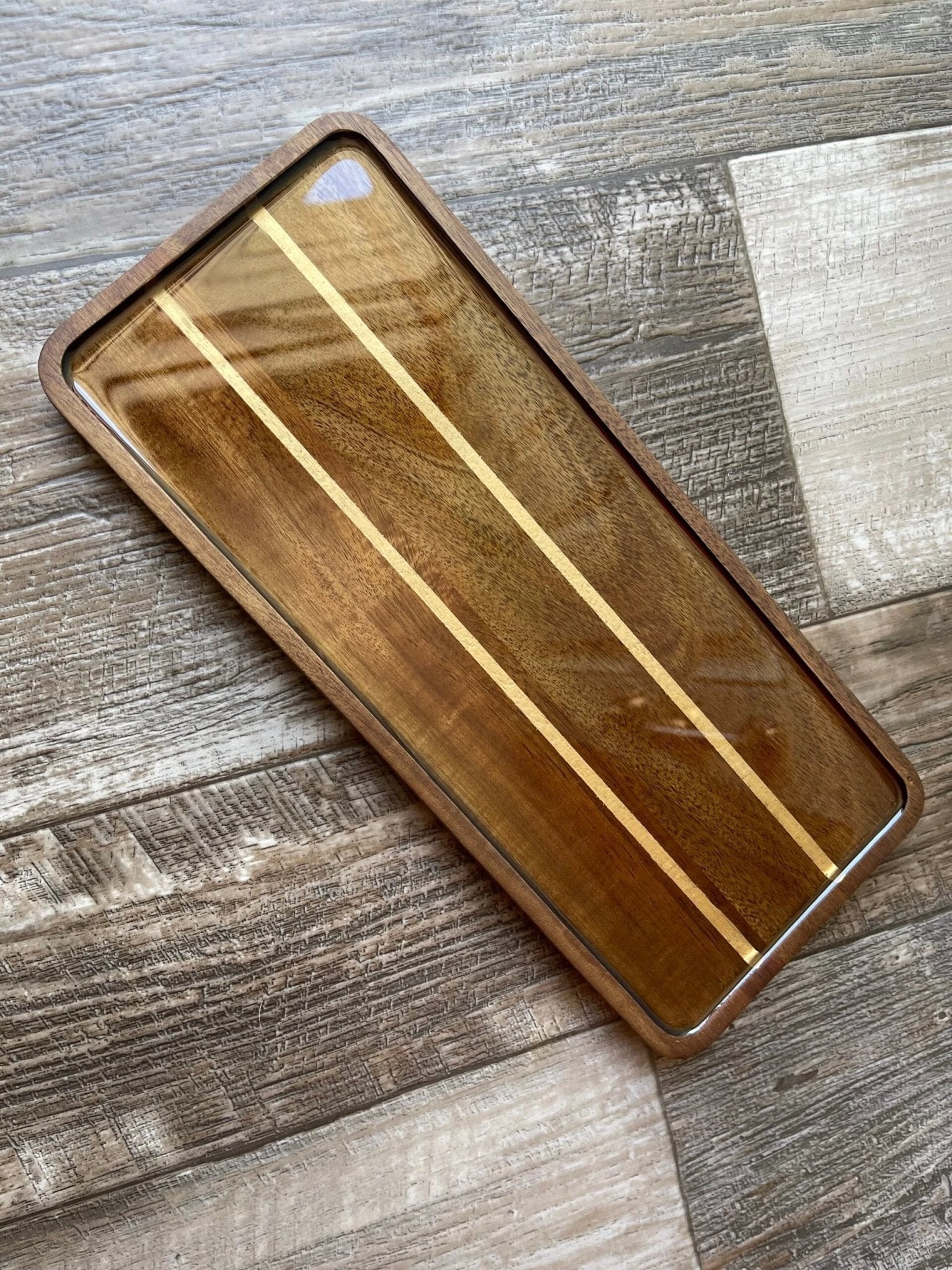 Sophisticated Stripe Small Rectangular Acacia Wood Tray