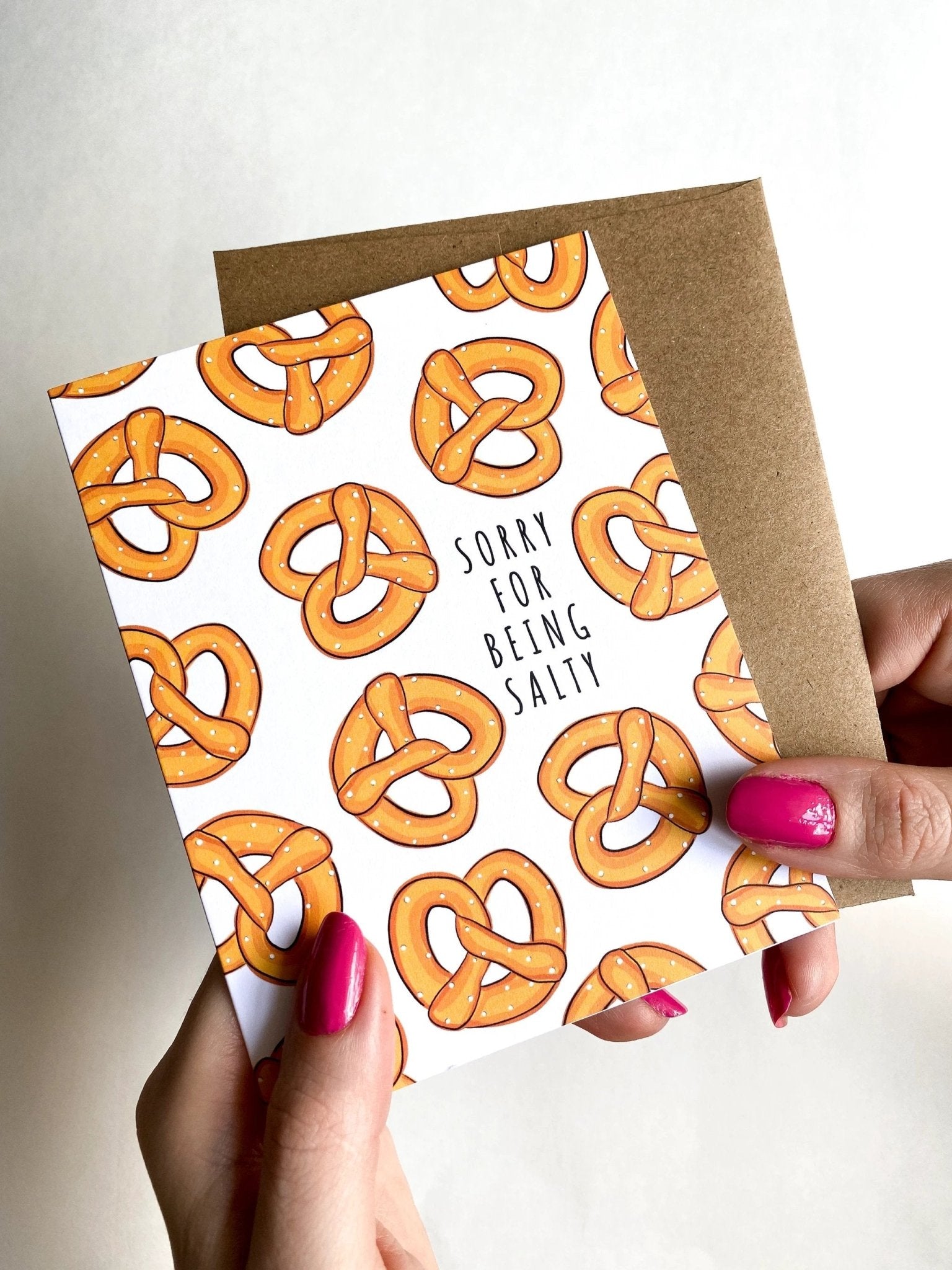 Sorry for Being Salty Funny Apology Card, Pretzel Apology Card by Five Dot Post