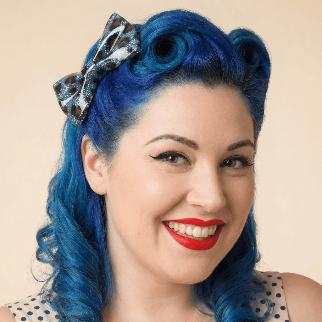 Sourpuss Blue Leopard Glitter Hair Bows Set of 2 | Rockabilly Hair Accessories Leopard Print Hair Clips Hair Clip La Vie Bien Sourpuss Blue Leopard Glitter Hair Bows Set of 2 | Rockabilly Hair Accessories Leopard Print Hair Clips