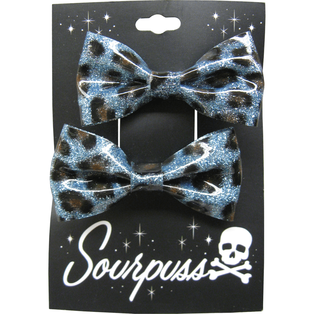 Sourpuss Blue Leopard Glitter Hair Bows Set of 2 | Rockabilly Hair Accessories Leopard Print Hair Clips Hair Clip La Vie Bien Sourpuss Blue Leopard Glitter Hair Bows Set of 2 | Rockabilly Hair Accessories Leopard Print Hair Clips