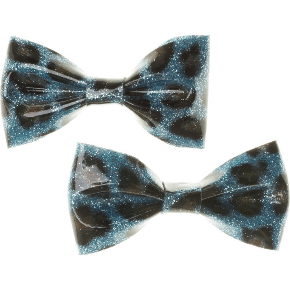 Sourpuss Blue Leopard Glitter Hair Bows Set of 2 | Rockabilly Hair Accessories Leopard Print Hair Clips Hair Clip La Vie Bien Sourpuss Blue Leopard Glitter Hair Bows Set of 2 | Rockabilly Hair Accessories Leopard Print Hair Clips